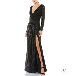 Mac Duggal Black Sequin Long Sleeve Dress